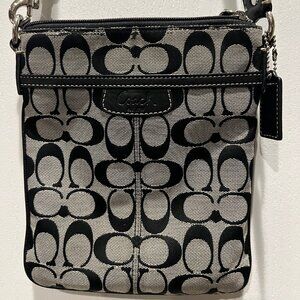Coach Purse - Black and White Signature Coach Cloth - Adjustable Shoulder Strap